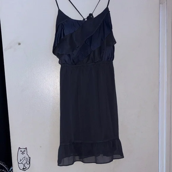 American Eagle Outfitters Navy Blue Ruffle Mini Dress - Picture 1 of 3